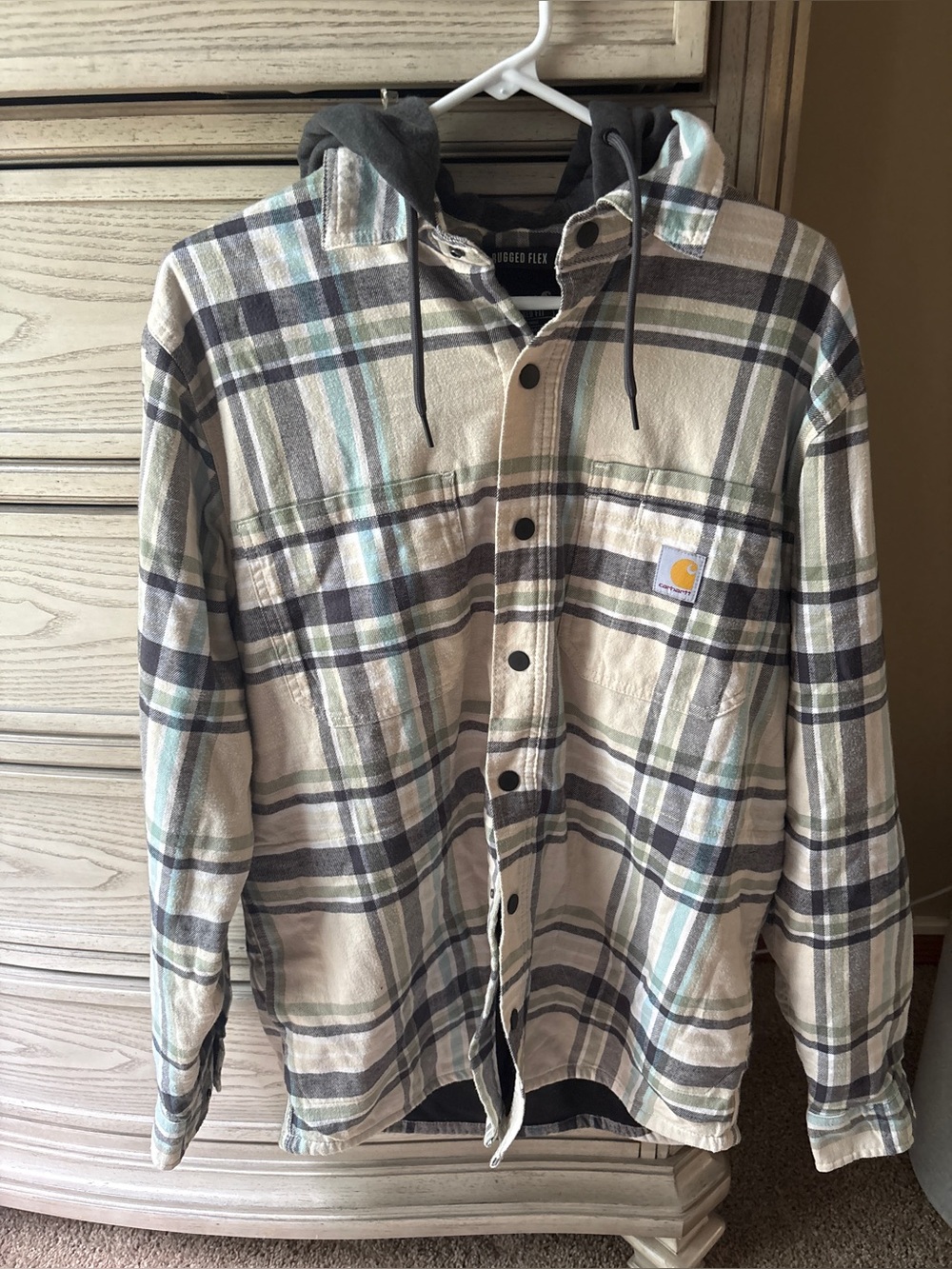 NEW Carhartt Hooded Flannel Fleece Lined Shirt Jacket – Oat Milk Men’s Size M